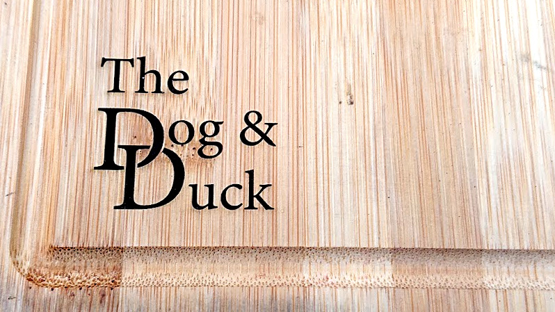 Branded tableware, wooden chopping board
