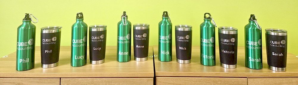 Branded cups and bottle